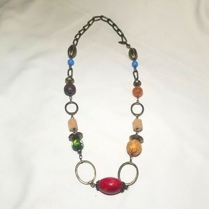 VINTAGE womens,wooden,and glass painted beads Necklace.